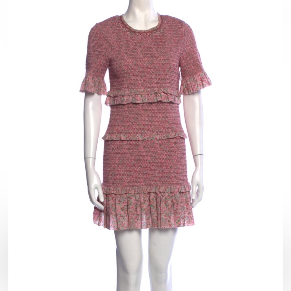 LoveShackFancy Floral Smocked Dress with Embroidery Detail Size M